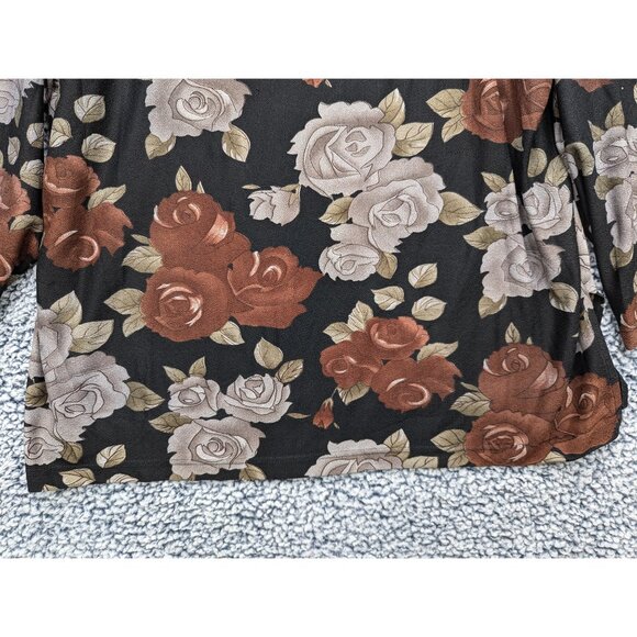 VTG Express Top Size M Boho 90s Dark Floral Fairy Grunge Relaxed Fit Goth Black - Picture 9 of 12